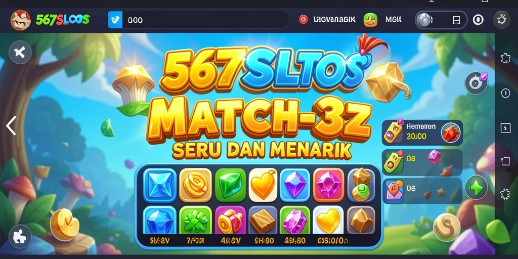 Tampilan gameplay 567SLOTS dengan aksi Match-3 yang seru.