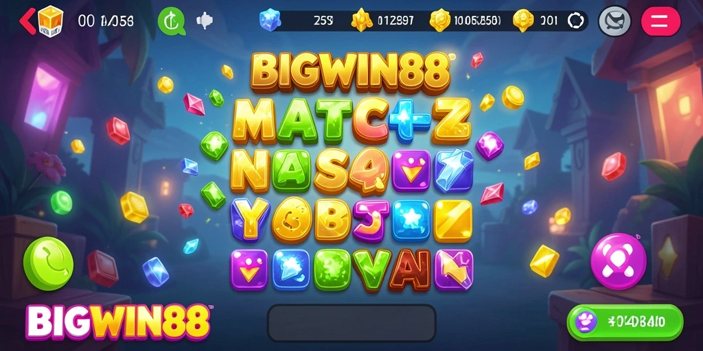 Screenshot menampilkan gameplay Match-3 yang penuh warna dan mengasyikkan.