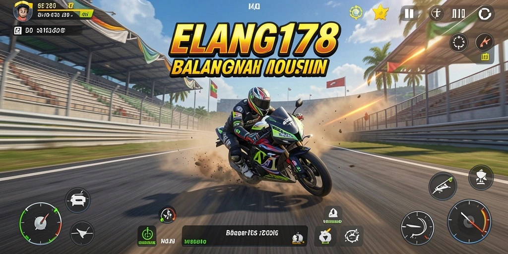 Screenshot gameplay ELANG178 dengan balapan motor yang intens dan menegangkan.