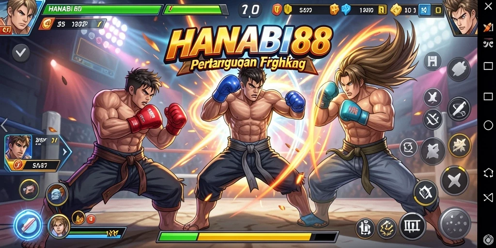 Screenshot gameplay HANABI88 menampilkan aksi pertarungan yang penuh semangat.