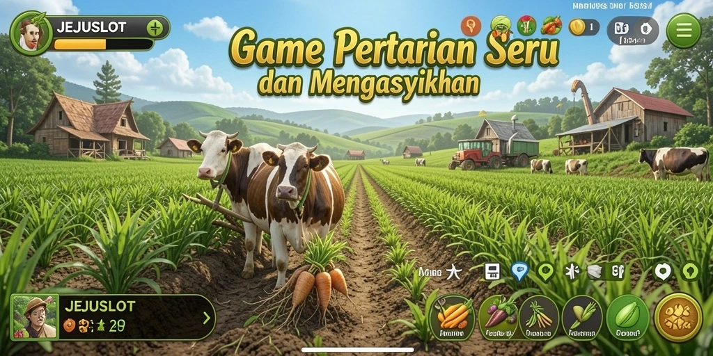 Screenshot utama JEJUSLOT menampilkan gameplay pertanian yang seru.