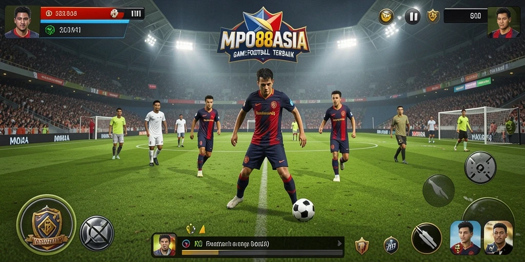 Screenshot menampilkan aksi seru dalam permainan sepak bola.