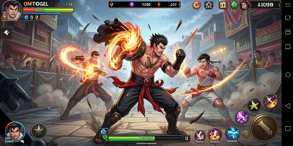 Screenshot gameplay OMTOGEL menampilkan aksi pertarungan yang mengesankan.