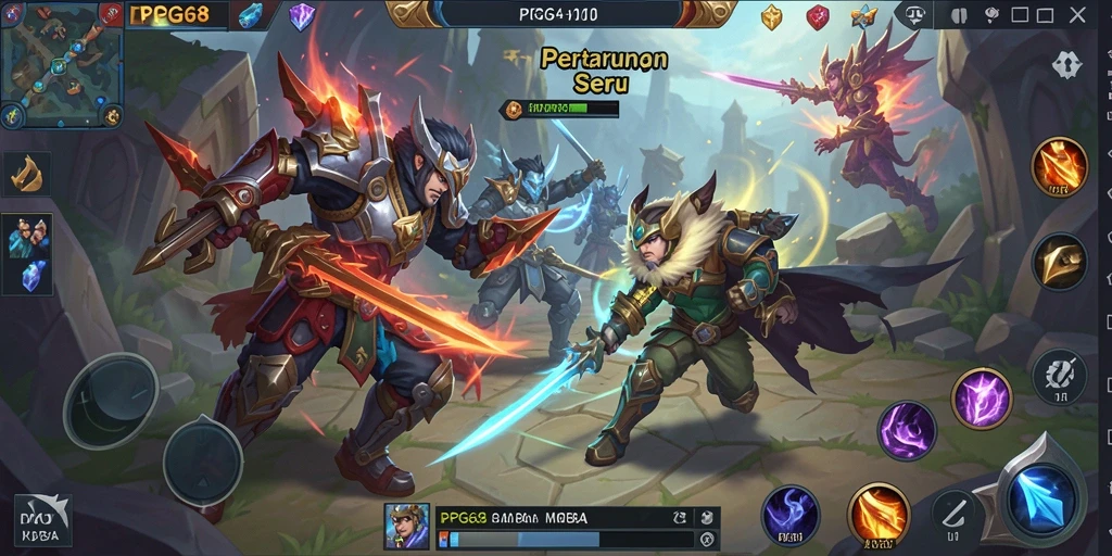 Screenshot gameplay PGG68 yang menunjukkan aksi seru dalam pertempuran MOBA.